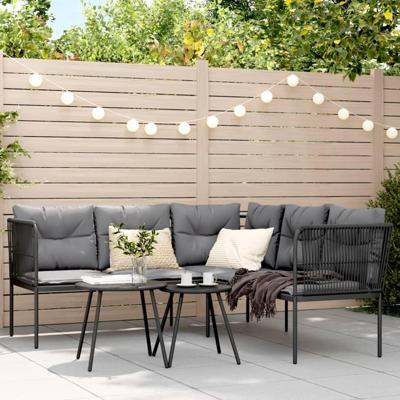 Loungeset met kussens staal en textileen zwart - thumbnail