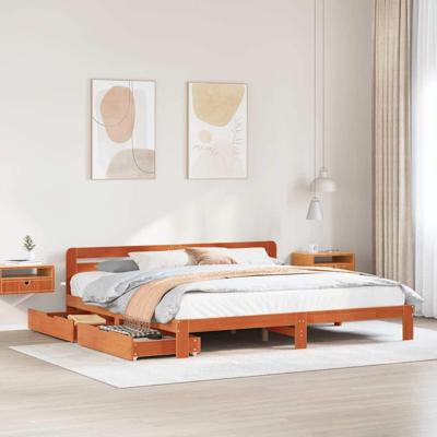 Bedframe zonder matras massief grenenhout wasbruin 180x200 cm