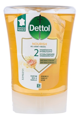 Dettol no touch handzeep Extra care, honing en vanille, navulling van 250 ml