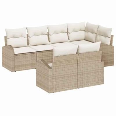 Tuinbankenset met kussen 7 pcs Beige en Wit poly rattan
