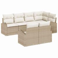 Tuinbankenset met kussen 7 pcs Beige en Wit poly rattan - thumbnail