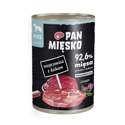PAN MIĘSKO Varkensvlees met wild zwijn - natvoer voor honden - 400g