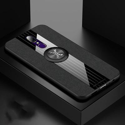 Voor OPPO A9 XINLI stiksels doek Textue schokbestendig TPU beschermhoes met ring houder (zwart)