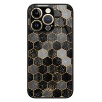 iPhone 14 Pro glazen hardcase - Hexagons zwart - thumbnail