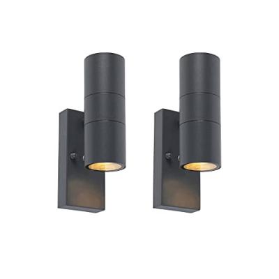 QAZQA Set van 2 buiten wandlamp donkergrijs 2-lichts schemersensor - QAZQA Set van 2 buiten wandlamp donkergrijs 2-lichts schemersensor -