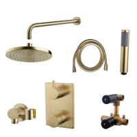 Thermostatisch Inbouwdoucheset BWS Muuruitloop Rond 20 cm Geborsteld Messing Goud - thumbnail