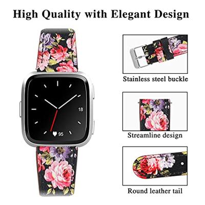 Fitbit Versa 1 / 2 & Lite leren bandje - Bloemenprint roze - thumbnail
