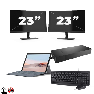 Microsoft Surface Go 2 (Zonder Toetsenbord) - Intel Core m3-8e Generatie - 10 inch - Touch - 4GB RAM - 64GB SSD - Windows 11 Home + 2x 23 inch Monitor
