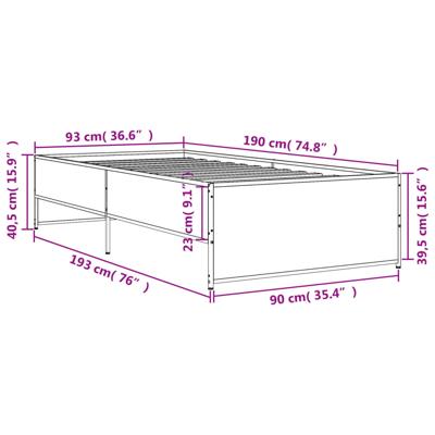 Bedframe bewerkt hout metaal sonoma eikenkleurig 180x200 cm