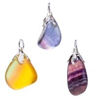 Regenboog Fluoriet Edelsteenhanger met Metalen Oogje - thumbnail