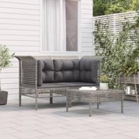 3-delige Loungeset met kussens poly rattan grijs - thumbnail