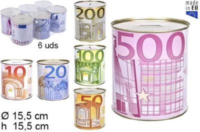 Jonotoys Spaarblik groot met euro biljet opdruk 15 x 15 cm Jonotoys Spaarblik groot met euro biljet opdruk 15 x 15 cm