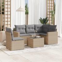 6-delige Loungeset met kussens poly rattan beige - thumbnail