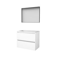 Basic-Line Framed 46 Badkamermeubelset - 80 x 46 cm - Greeploos - 2 Lades - Acryl Wastafel - 1 Kraangat - Spiegel met Zwart Aluminium Frame - Ice White - thumbnail