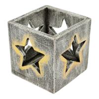 Houten Waxinelichthouder Sterren Whitewash (9 x 9 x 9 cm) - thumbnail