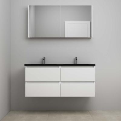 On-Line Badkamermeubelset - 120 cm - Voorgemonteerd - Ladestructuur - Acryl Wastafel - 2 Kraangaten - Spiegelkast - Hoogglans Wit