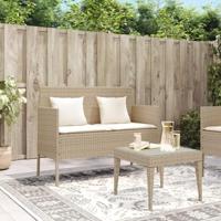 Tuinbank met kussens poly rattan beige - thumbnail