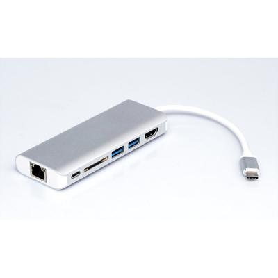 ROLINE Dockingstation USB type C, HDMI 4K, USB 3.0 / USB 3.2 Gen 1, SD/MicroSD, Gigabit Ethernet, zilverkleurig
