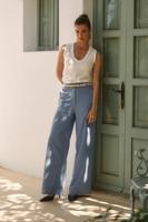 Lexie stripe trousers - mid blue/off white - 12910 - thumbnail