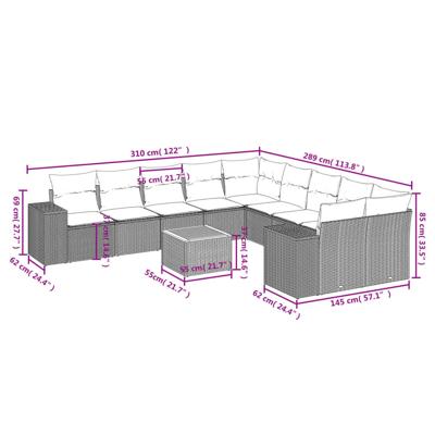 11-delige Tuinset met kussens poly rattan beige - thumbnail