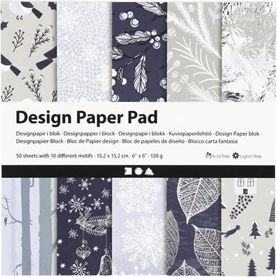 Creativ Company Design papierblok, vel 15,2x15,2 cm, 120 gr, blauw, grijs, 50 vel/ 1 doos