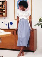 Lange zwangerschapsrok van katoengaas leiblauw - thumbnail