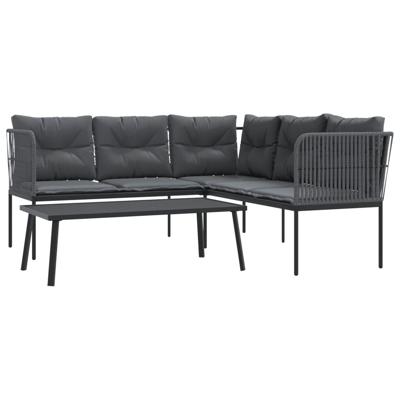 Loungeset met kussens staal en textileen zwart - thumbnail