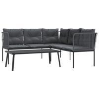 Loungeset met kussens staal en textileen zwart - thumbnail