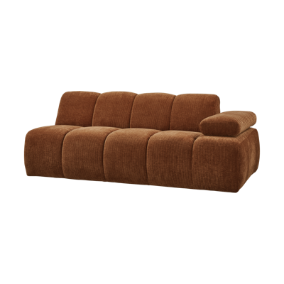 Woood Mojo 2-zits bank arm rechts ribstof Roestbruin