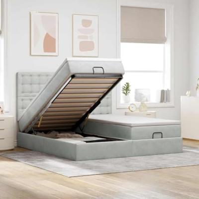 Ottoman bed met matrassen en LED's 160x200cm fluweel lichtgrijs