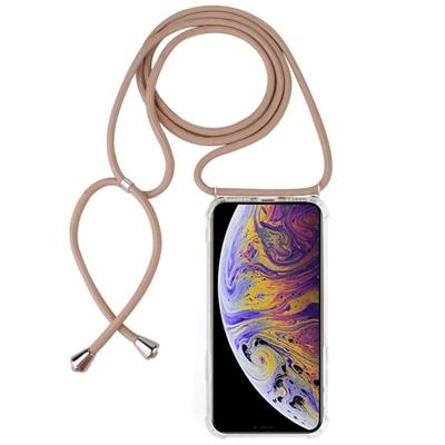 Vierhoek anti-val transparante TPU mobiele telefoon geval met Lanyard voor iPhone XS Max (beige)