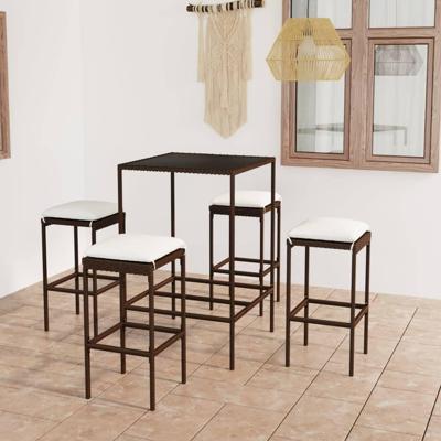 5-delige Tuinbarset met kussens poly rattan bruin