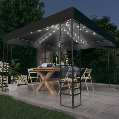 VidaXL Tuinpaviljoen met led-lichtslinger 3x3 m antracietkleurig