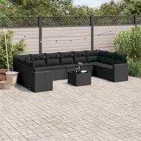 11-delige Loungeset met kussens poly rattan zwart - thumbnail