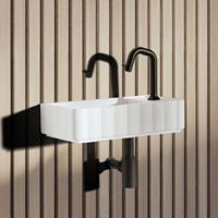 Fontein Riho Catching Waves 45.1x22x10.8 cm Links Incl. Always Open Plug Geribbeld Mat Wit - thumbnail