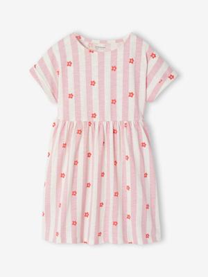 Comfortabele jersey jurk voor meisjes roze, gestreept