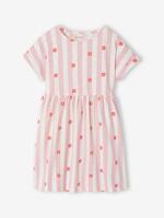 Comfortabele jersey jurk voor meisjes roze, gestreept - thumbnail