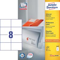 Avery Zweckform 3427, Universele etiketten, Ultragrip, wit, 200 vel, 8 per vel, 105 x 74 mm - thumbnail