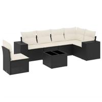 7-delige Loungeset met kussens poly rattan zwart - thumbnail