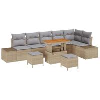 Tuinbankenset met kussen 9 pcs Beige poly rattan - thumbnail