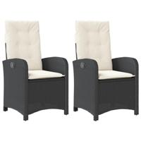 Tuinstoelen 2 st verstelbaar met kussens poly rattan zwart - thumbnail