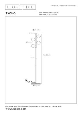 Lucide TYCHO - Vloerlamp - 4xG9 - Zwart