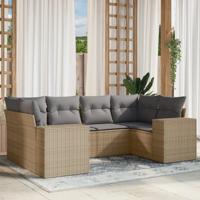 6-delige Loungeset met kussens poly rattan beige - thumbnail