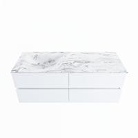 MONDIAZ VICA-DLUX 130cm badmeubel onderkast Talc 4 lades. Inbouw wastafel CLOUD links 1 kraangat, kleur Glace. - thumbnail