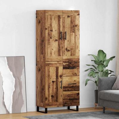 Hoge kast met lade 2 pcs Oud Hout Geengineerd Hout en Glas