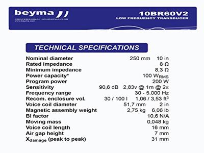 Beyma 10BR60 V2 studio bas luidspreker Beyma 10BR60 V2 studio bas luidspreker