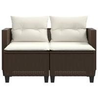 Tuinbank 2-zits met voetenbanken poly rattan bruin - thumbnail
