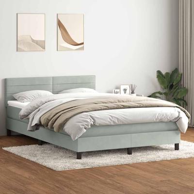 Boxspring met matras fluweel lichtgrijs 140x210 cm