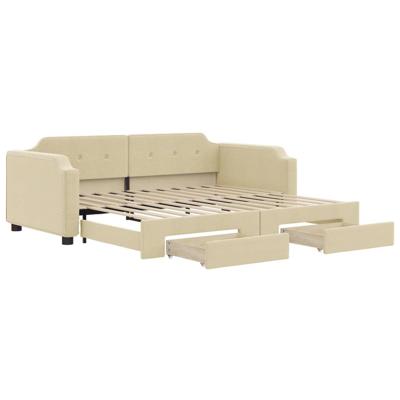 Slaapbank met onderschuifbed en lades 90x200 cm stof crèmekleur