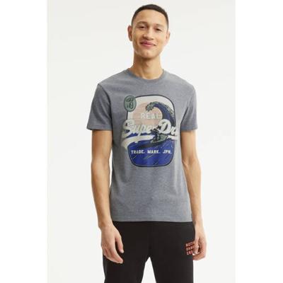 Superdry T-shirt met logo grijs melange